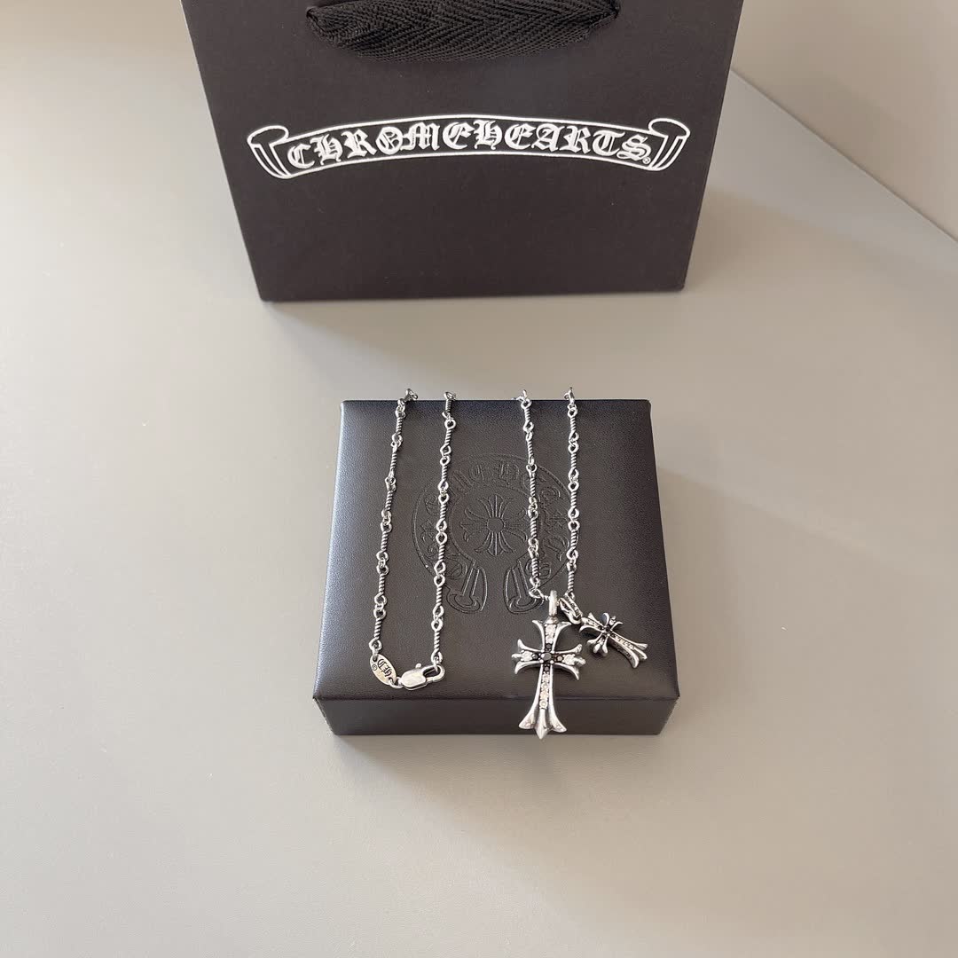 Chrome Hearts Silver Cross Pendant Necklace
